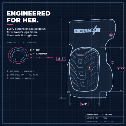 Women's Elite pink knee pad dimensions, engineered for her