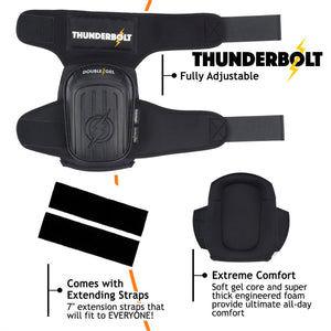 THUNDERBOLT Professional Knee Pads for Work, Construction, Flooring, Gardening, Cleaning, with Double Gel